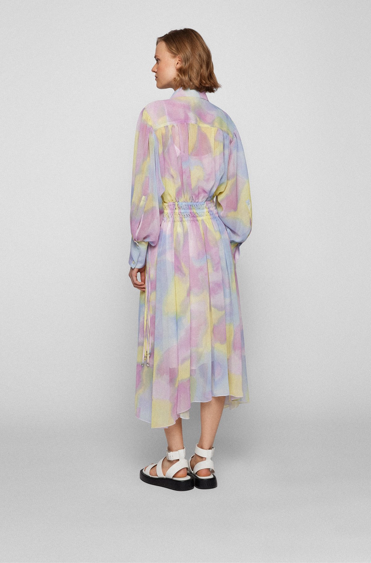 Long-sleeved shirt dress with watercolor print
