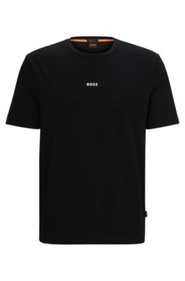 Hugo Boss Relaxed-fit T-shirt In Stretch Cotton With Logo Print In Black