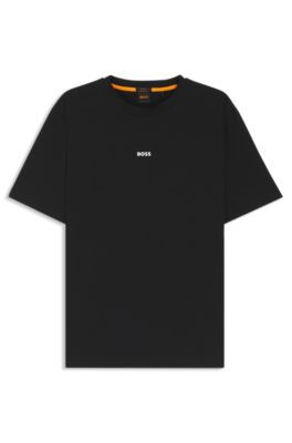 Stretch-cotton T-shirt with contrast logo, Black