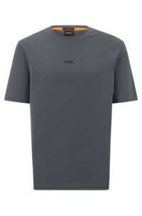 Relaxed-fit T-shirt in stretch cotton with logo print, Dark Grey