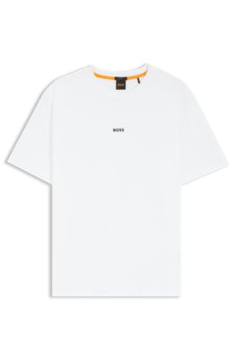 Stretch-cotton T-shirt with contrast logo, White