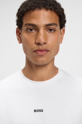 Stretch-cotton T-shirt with contrast logo, White