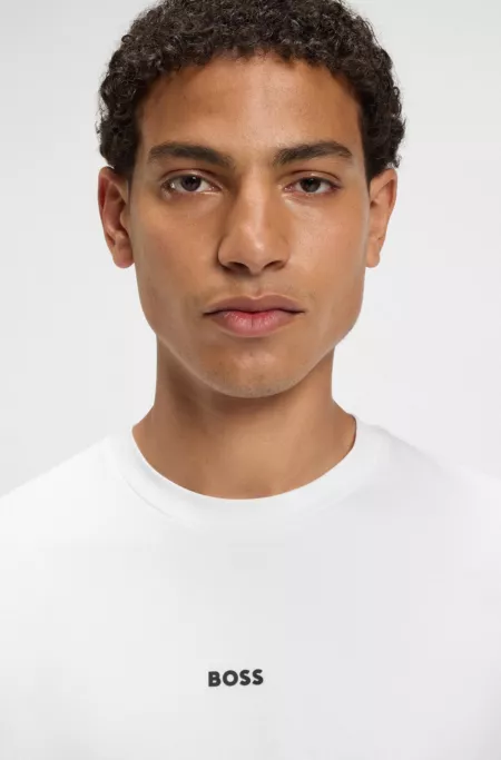 Stretch-cotton T-shirt with contrast logo