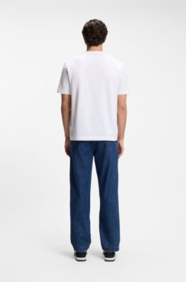 Camiseta de algod&oacute;n el&aacute;stico con logo en contraste, Blanco