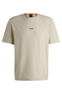 Relaxed-fit T-shirt in stretch cotton with logo print, Light Beige
