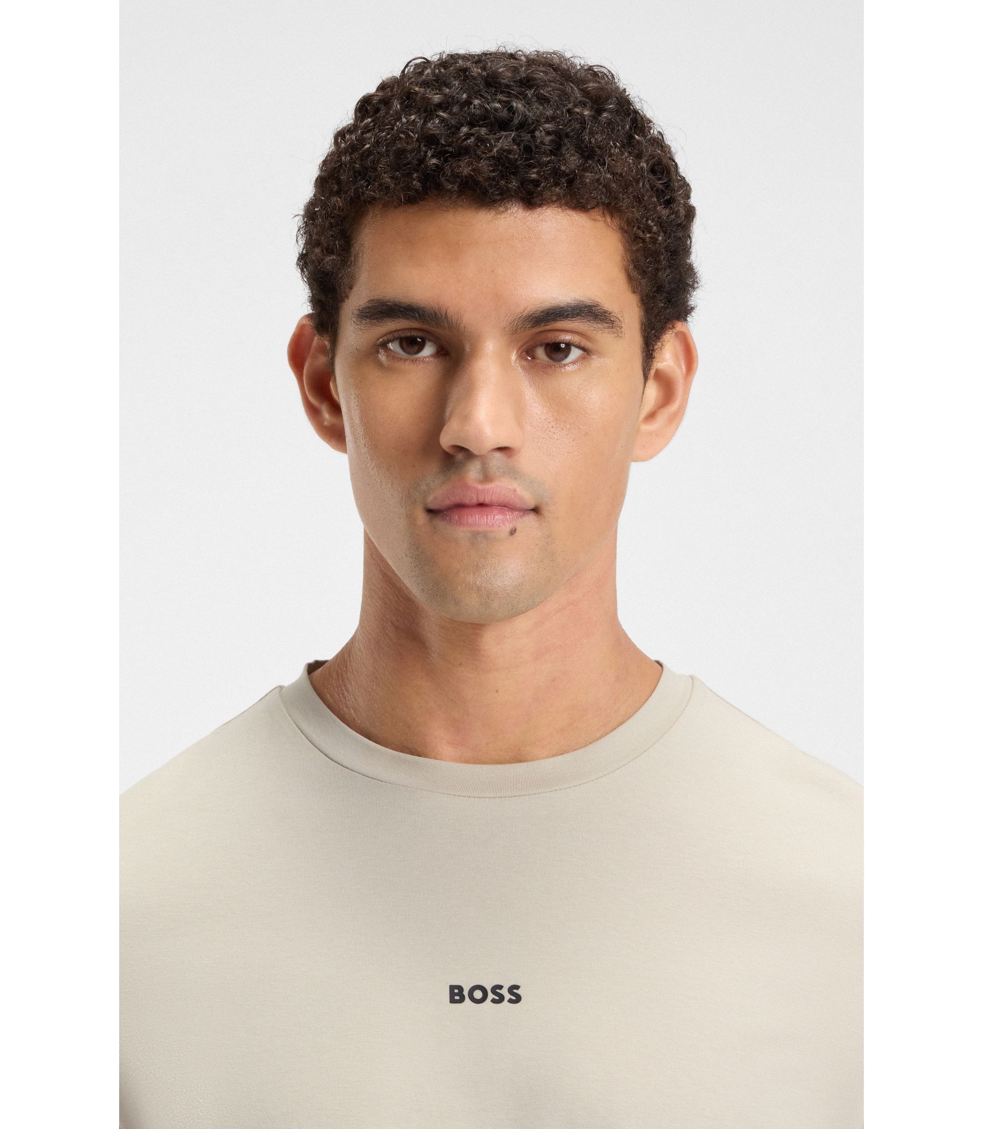 BOSS - Stretch-cotton T-shirt with contrast logo - Light Beige