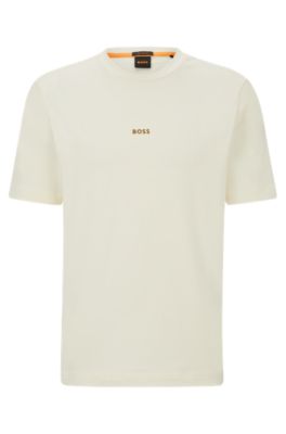 Hugo Boss Relaxed-fit T-shirt In Stretch Cotton With Logo Print In Light Beige