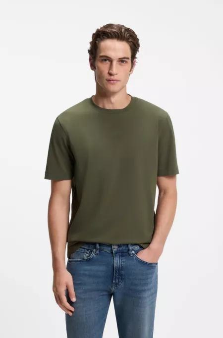 Stretch-cotton T-shirt with contrast logo