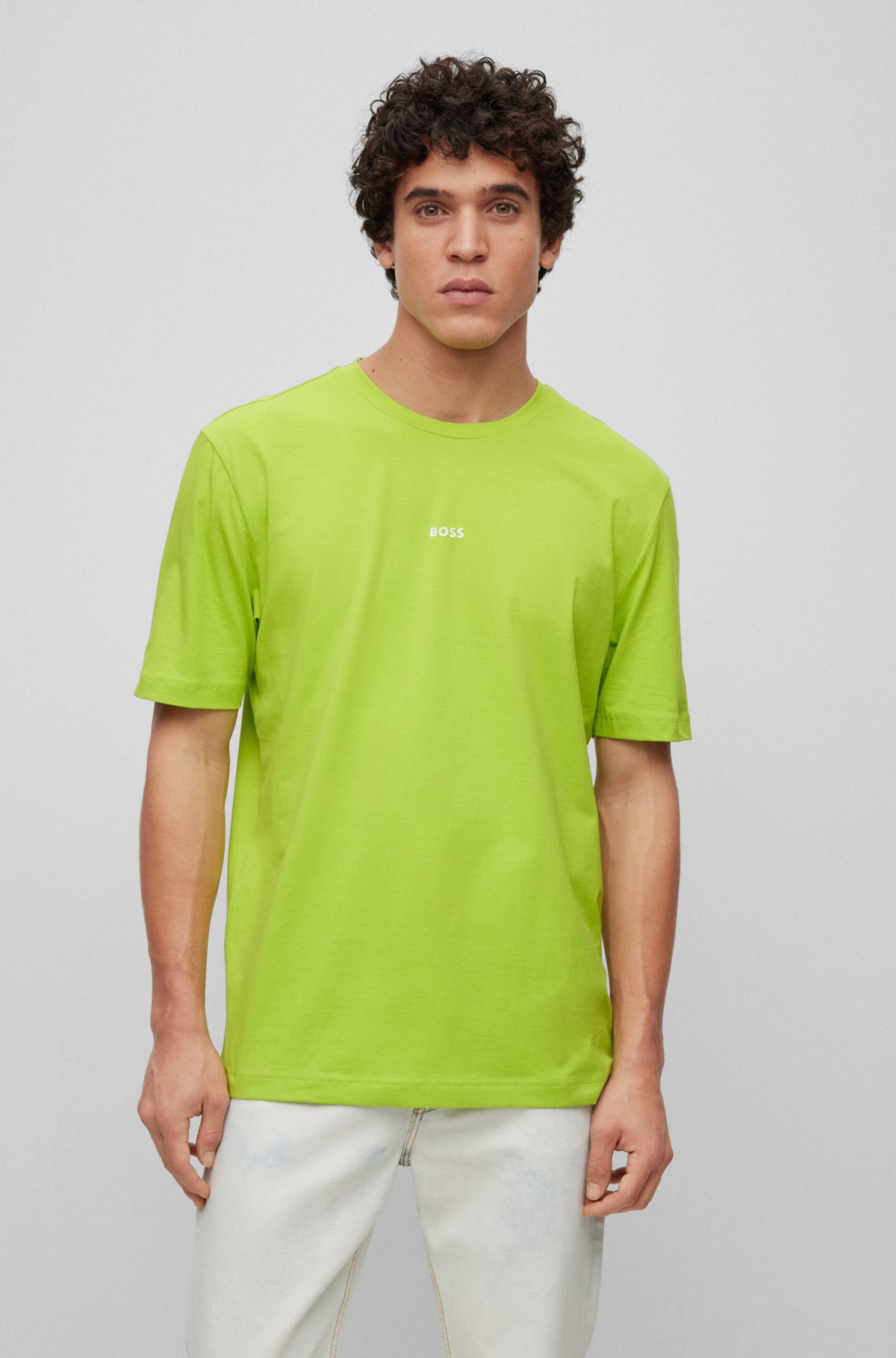 Relaxed-fit T-shirt in stretch cotton with logo print, Green