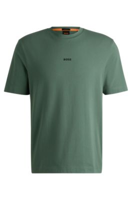 Shop Hugo Boss Relaxed-fit T-shirt In Stretch Cotton With Logo Print In Light Green