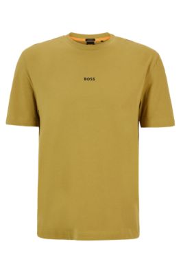 Shop Hugo Boss Relaxed-fit T-shirt In Stretch Cotton With Logo Print In Light Green