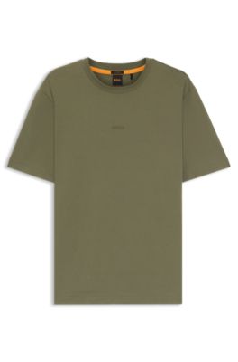Stretch-cotton T-shirt with contrast logo, Light Green