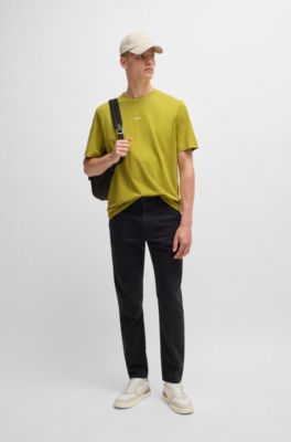 Stretch-cotton T-shirt with contrast logo, Light Green