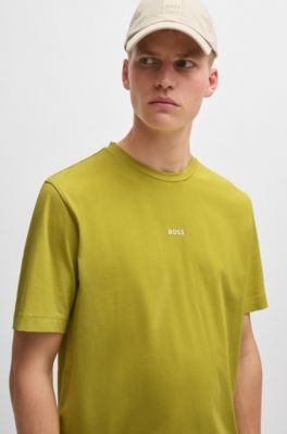 Stretch-cotton T-shirt with contrast logo, Light Green