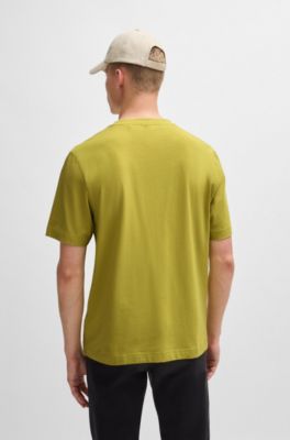 Stretch-cotton T-shirt with contrast logo, Light Green