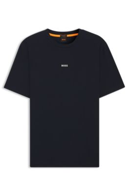 Stretch-cotton T-shirt with contrast logo, Dark Blue