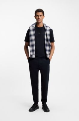 T-shirt en coton stretch avec logo contrastant, Bleu fonc&eacute;