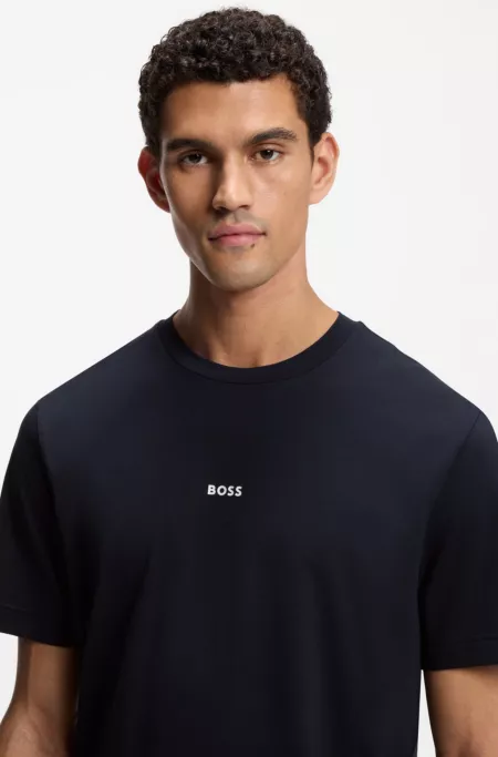 Stretch-cotton T-shirt with contrast logo