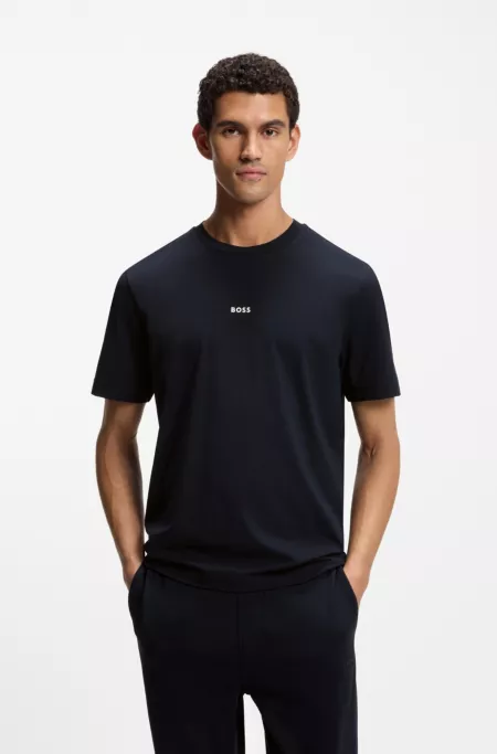 Stretch-cotton T-shirt with contrast logo