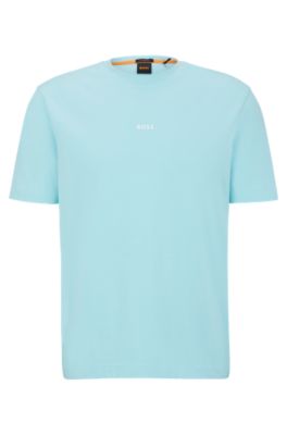 Hugo Boss Relaxed-fit T-shirt In Stretch Cotton With Logo Print In Light Blue