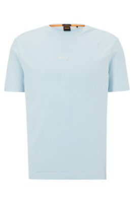 Hugo Boss Relaxed-fit T-shirt In Stretch Cotton With Logo Print In Light Blue