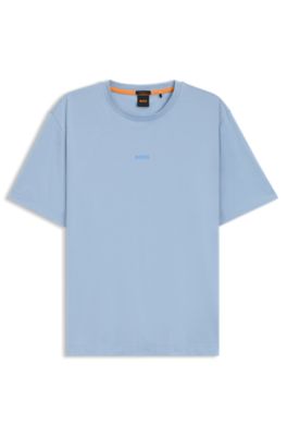 Stretch-cotton T-shirt with contrast logo, Light Blue