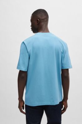 Stretch-cotton T-shirt with contrast logo, Light Blue