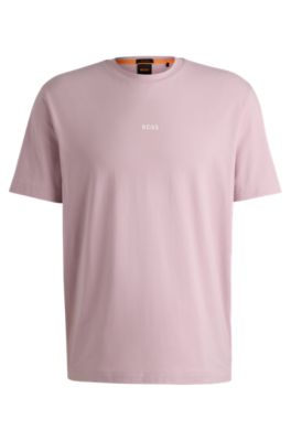 Stretch-cotton T-shirt with contrast logo, Light Purple