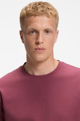 Stretch-cotton T-shirt with contrast logo, Red