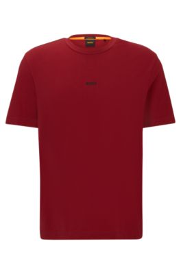 Hugo Boss Relaxed-fit T-shirt In Stretch Cotton With Logo Print In Light Red