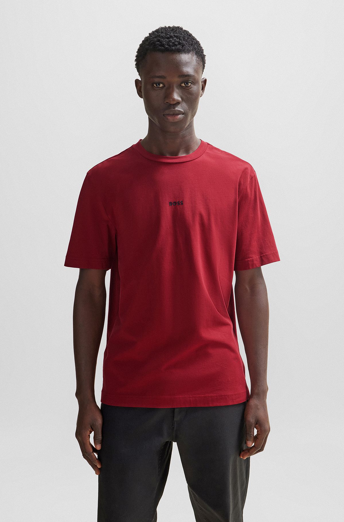 Relaxed-fit T-shirt in stretch cotton with logo print, Light Red