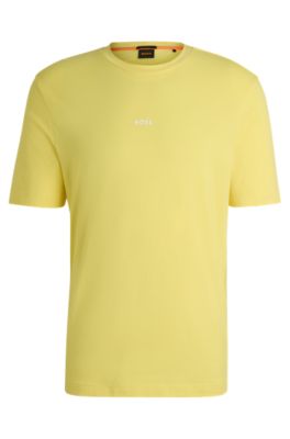 Stretch-cotton T-shirt with contrast logo, Yellow