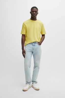 Stretch-cotton T-shirt with contrast logo, Yellow