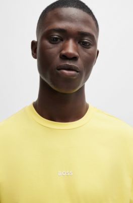 Stretch-cotton T-shirt with contrast logo, Yellow