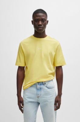 Stretch-cotton T-shirt with contrast logo, Yellow
