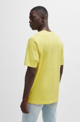Stretch-cotton T-shirt with contrast logo, Yellow