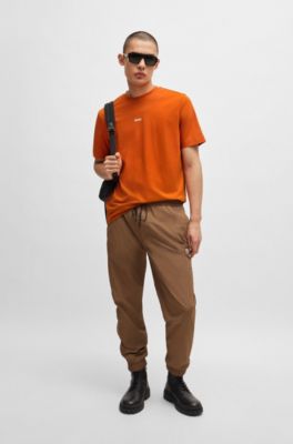 Stretch-cotton T-shirt with contrast logo, Light Orange