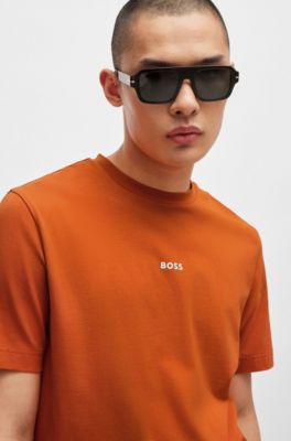 Stretch-cotton T-shirt with contrast logo, Light Orange