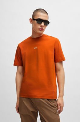 Stretch-cotton T-shirt with contrast logo, Light Orange