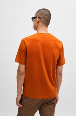 Stretch-cotton T-shirt with contrast logo, Light Orange