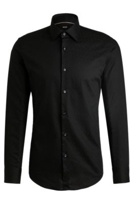 Hugo Boss Slim-fit Shirt In Performance-stretch Cotton-blend Jersey In Black