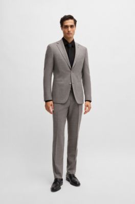 Camisa slim fit de algod&oacute;n italiano con iniciales en jacquard, Negro