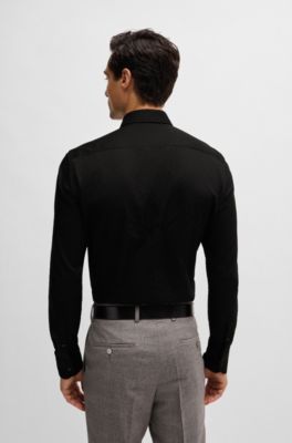 Camisa slim fit de algod&oacute;n italiano con iniciales en jacquard, Negro