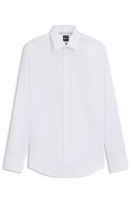Camisa slim fit de algod&oacute;n italiano con iniciales en jacquard, Blanco