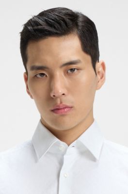 Logo-jacquard slim-fit shirt in Italian cotton, White