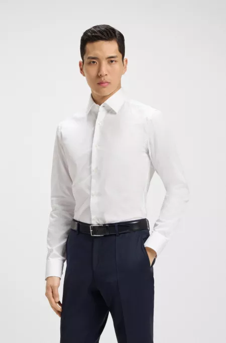 Logo-jacquard slim-fit shirt in Italian cotton