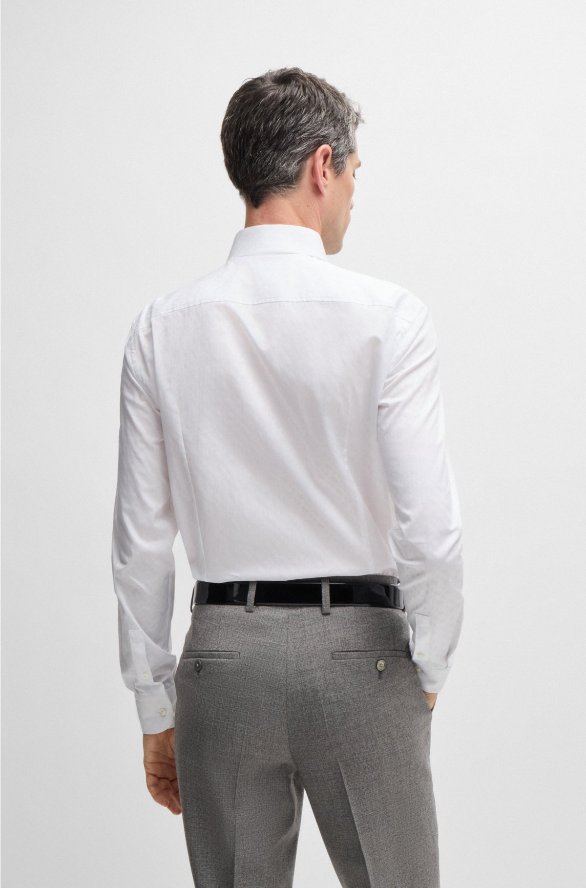 BOSS - Slim-fit shirt in Italian cotton with jacquard monograms