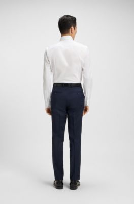 Chemise Slim Fit en coton italien &agrave; monogrammes jacquard, Blanc