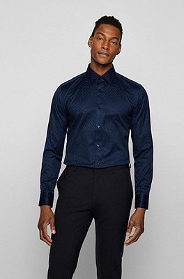 BOSS - Slim-fit shirt with flock-print monograms