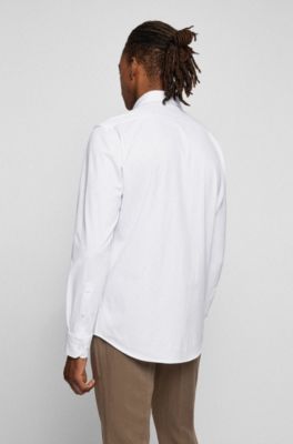 BOSS - Regular-fit shirt in structured super-flex fabric 